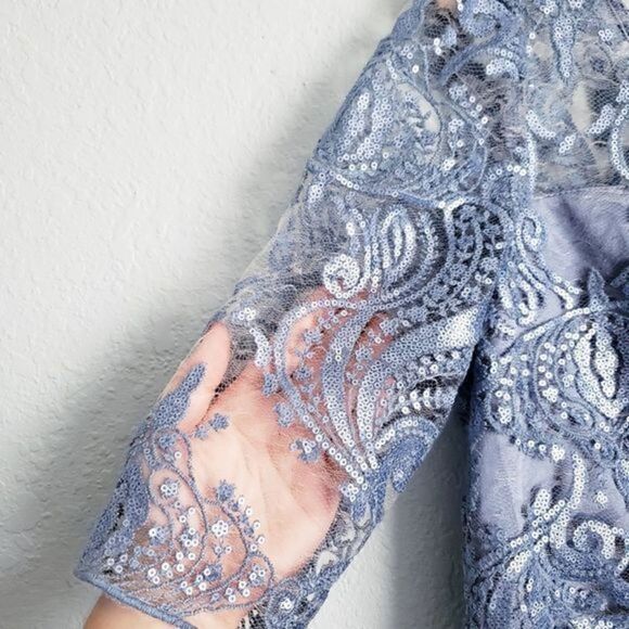 Tahari Blue Sequin Lace Dress - Picture 4 of 9
